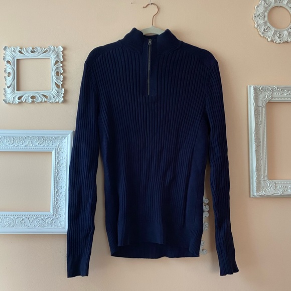 Express Men’s Quarter Zip Sweater Blue Size Medium - Picture 2 of 6